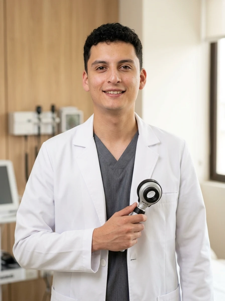 Dr. Javier Rosero Caiza con dermatoscopio