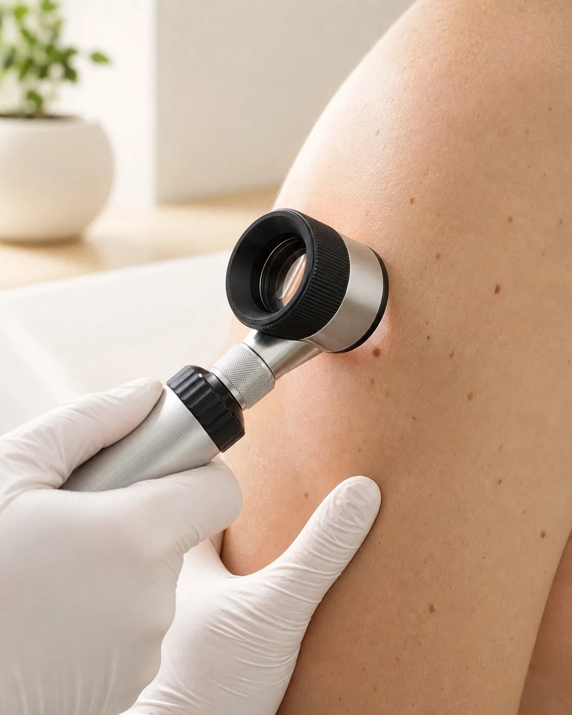 Evaluación de una lesión con dermatoscopio