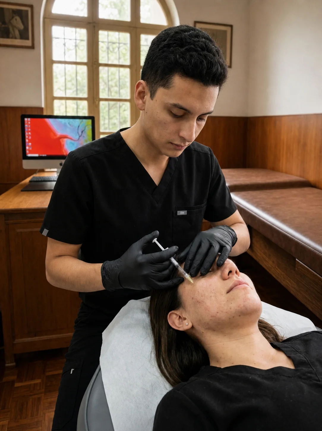 Dr. Javier Rosero realizando mesoterapia facial en el consultorio