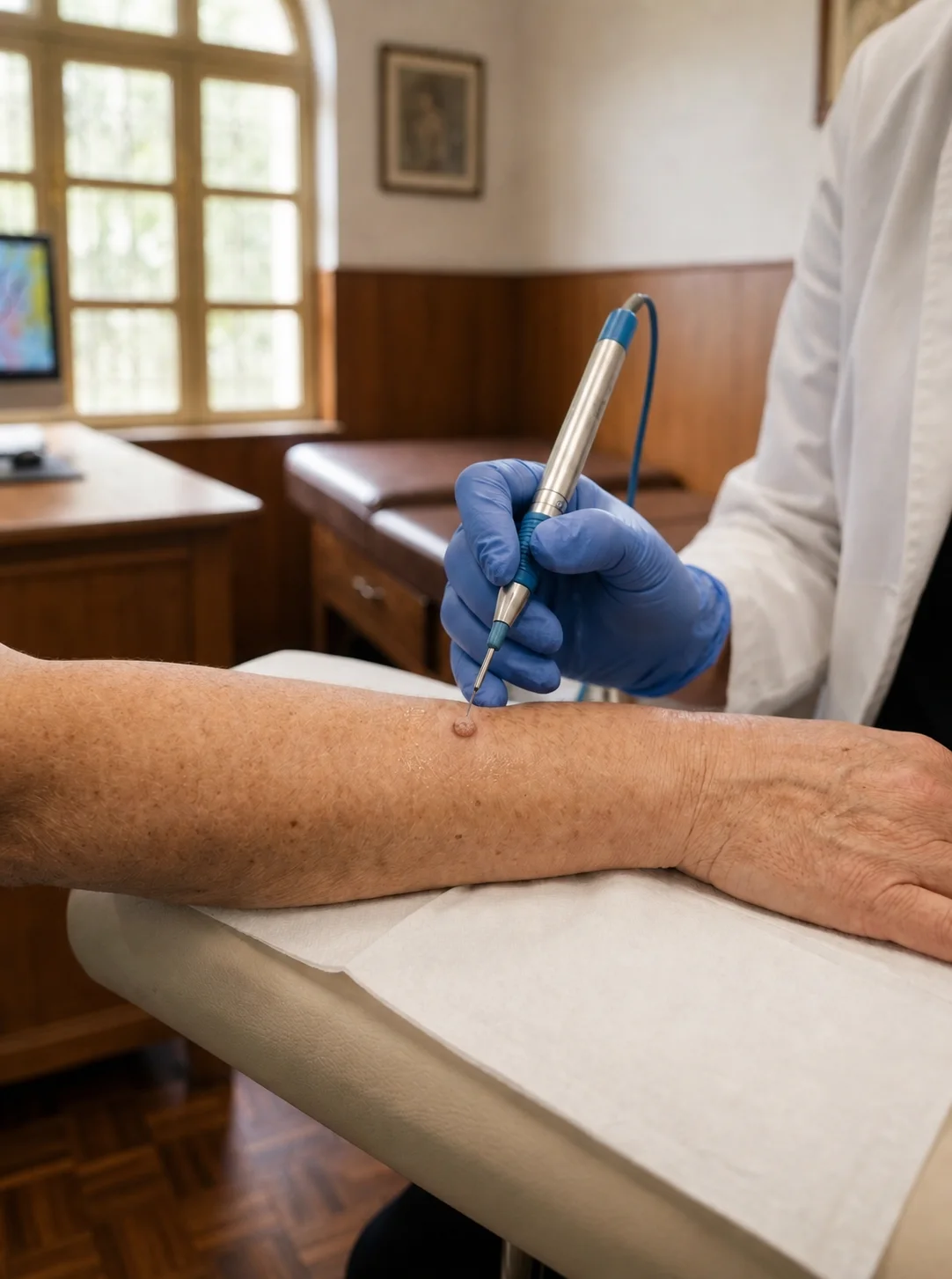 Procedimiento dermatológico sobre una lesión en el consultorio